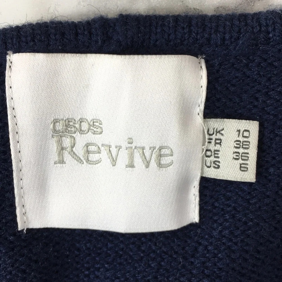 Asos‎ Revive Navy Cardigan Sweater Womens 6 Rhinestone Embroidered Embellished - Picture 6 of 13